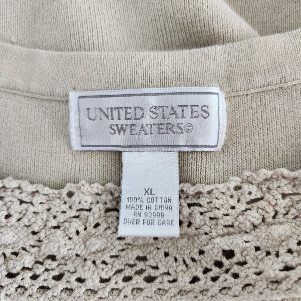 Vintage 90s Beige Knit Crochet Trim Tank Top Square Neck Sleeveless Sweater XL - Picture 8 of 9
